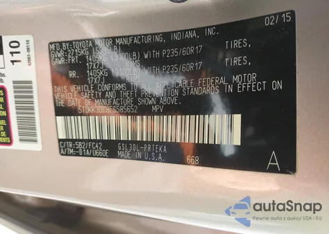 2015 Toyota Sienna Le 8 Passenger from USA, damaged, VIN 5TDKK3DC8FS585652